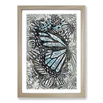 Big Box Art The Blue Butterfly Effect in Abstract Framed Wall Art Picture Print Ready to Hang, Oak A2 (62 x 45 cm)