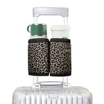 riemot Travel Luggage Cup Holder Luggage Travel Cup Holder Drink Holder Hands-Free Drink Trolley Holds Two Coffee Cups ID Pockets Money Belt for Flight Attendants Travellers Accessories, Leopard,