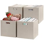 Posprica Storage Boxes, Foldable Organiser Cube Basket Bin, Thick and Heavy Duty (33×33×33cm/4pcs, Beige)