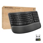 Logitech Wave Keys for Business, Wireless Ergonomic Keyboard with Cushioned Palm Rest - Graphite, Qwertz German Layout