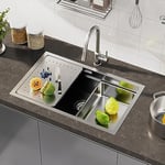 CECIPA Évier Inox, Évier de Cuisine 1 Bac 70x44cm, Avec Trop-Plein et Vidange Rapide, Lavabo Cuisine Durable et Élégant Pour à Partir de 80 Meuble Bas, Brossé