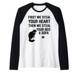 Long haired Tuxedo cat Steal Your Heart Steal Your Bed sofa Raglan Baseball Tee