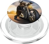 Grizzly Bear Riding Chopper Moto au coucher du soleil PopSockets PopGrip pour MagSafe