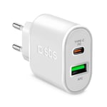 SBS 20W Hurtig Vegglader med USB-C PD & USB-A AFC - Hvit