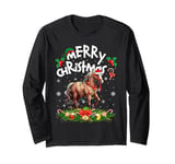 Horse Merry Christmas Lighting Santa Hat Horse Xmas Long Sleeve T-Shirt