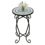 COSTWAY Table d'Appoint Ronde de Jardin avec Plateau Mosaïque en Carreaux de Céramique, Table Basse d'Extérieur pour Balcon Piscine