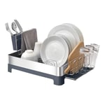 Amig - Siba Dish Rack | 51 x 32 x 24.6 cm | Stainless Steel and Plastic | Colour Grey | Dish Rack with Drip Tray and Cutlery Holder | Capacity for 10 Plates and 4 Glasses