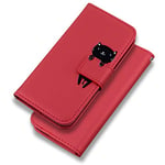 Bartern Coque iPhone X/iPhone XS Clapet,Dessin Animé Chat Portefeuille Etui en Cuir PU,TPU Antichoc Housse Flip Case avec Rabat Fentes pour Cartes et Fonction Support,Rouge