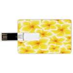 16G USB Flash Drives Credit Card Shape Yellow Decor Memory Stick Bank Card Style Plumeria Frangipani Asian Cute Flower Blossom Pattern Hawaiian Artwork,Yellow and White Waterproof Pen Thumb Lovely Jum