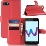 Wiko Sunny 3 Coque - PU Cuir Portefeuille avec Support Antichoc Housse Etui Wiko Sunny 3 - Rouge