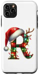 Coque pour iPhone 11 Pro Max Red Christmas Plaid Initial R Monogrammed Santa Hat Letter R