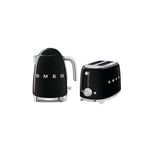 Pack SMEG Bouilloire 1.7L 2400W + Grille-pain Toaster 2 Fentes 950W Noir Années