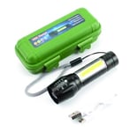 PARENCE.- Lampe Torche de Poche Rechargeable USB / 3 Modes Lumineux : Normal-Stroboscopique-Latéral/Alliage d'Alluminium - Lampe puissante avec Lanière, Boîte de Transport, Quotidien, Travail