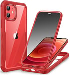 CENHUFO Anti Espion Coque iPhone 12 / iPhone 12 Pro, avec Protection écran Verre Trempé Anti Espion, 360° Antichoc Téléphone Housse Double Face Case Intégrale Etui pour iPhone 12/12 Pro - Rouge