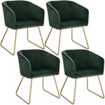 Woltu - Lot de 4 Chaise de Salle à Manger Siège en Velours, Chaise de Cuisine Pieds en métal doré fauteuil de Salon, Vert Foncé