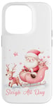 Coque pour iPhone 14 Pro Père Noël rose clair traîneau neige renne neige hiver