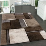 Paco Home - Tapis Design à Carreaux Contour Trendy Tape l'Oeil Gris Marron Beige 60x110 cm