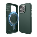 elago Magnetic Leather Case Compatible with iPhone 15 Pro Case, Compatible with MagSafe, Premium Vegan PU Leather, Built-in Strong Magnets, Full Body Protection [5 Layer Structure] (Midnight Green)