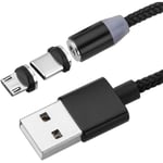 Cablemarkt - Câble de charge magnétique usb a mâle 2.0 vers usb c et micro usb 2 en 1 de couleur noire 1 m