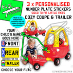CHOOSE FLAG 3 number plate stickers TO FIT Little Tikes Cozy Coupe car & Trailer