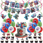 Spidey och hans fantastiska vänner festtillbehör Dekorationer Förmåner, spidey Happy Birthday Party Supplies Inkludera Banner, Ballon, Cake Topper Och Cupcake