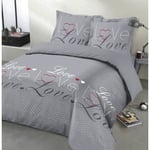 VISION Parure de couette Love - 100% coton - 1 housse de couette 240 x 260 cm + 2 taies d'oreiller 65 x 65 cm - Gris