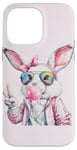 Coque pour iPhone 14 Pro Max Lunettes de soleil aviateur lapin de Pâques mignon Bubblegum Peace Sign