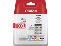 Canon Cli-581Xxl C/M/Y/Bk Multi Pack - 4-Pack - 11.7 Ml - Xxl-Størrelse - Svart, Gul, Cyan, Magenta - Original - Boks - Blekkbeholder - For Pixma Ts6251, Ts6350, Ts6351, Ts705, Ts8252, Ts8350, Ts8351, Ts8352, Ts9550, Ts9551