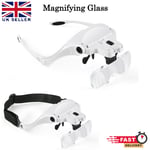 LED Magnifying Glass Headset Light Head Headband Magnifier 5 Lens With Box UK