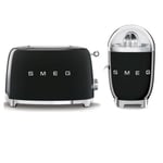 Pack SMEG Grille-Pain Toaster 2 Fentes 950W + Presse Agrumes 70W Noir Années 50