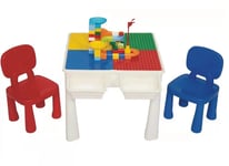 Childrens Table and 2 Chairs Kids Activity Building Block Set Playroom