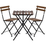 Ensemble bistrot 3 pièces en acacia et métal 1x table + 2x chaise, pliable - Stilista
