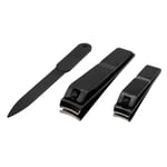 3Pcs Nail Clipper Set - Toenail and Fingernail Cutters incl File (Matte Black)