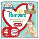 PAMPERS Premium Care Pants -housuvaipat, koko 4, 22-17 kg, 20 kpl