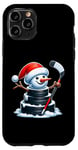 iPhone 11 Pro Cartoon Ice Hockey Puck Snowman with Santa Hat Christmas Case