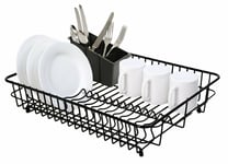 Delfinware Large Plastic Coated Black Dish Drainer & Cutlery Basket Sink Rack