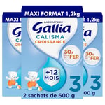 Laboratoire Gallia - Calisma Croissance 3ème âge - Lait en Poudre pour Bébé - Sans Huile de Palme - Lait Bébé dès 12 mois - Lot de 3x1,2kg