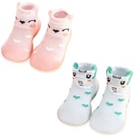 FedMois 2 Paires Chaussettes Pantoufle antidérapantes Chaussons Bébé, éléphant et renard, 18 mois