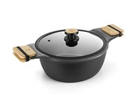 BRA Market | Casserole Haute 24 cm, en fonte d'aluminium, antiadhésive ultra renforcée sans PFOA, adaptée à tous types de feux et induction, noire