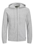 JACK & JONES Mens Hooded Zip Knitted Cardigan Light Grey L