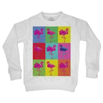 Sweat Shirt Enfant Mosaïque De Flamants Roses Dont Un Bleu Sur Fond Colorés Pep's Pop Art Moderne Animaux