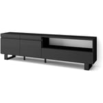 Meuble tv, Banc Télé, Grand espace de Rangement, 200x57x35cm, Pour les tv jusqu'à 80', Design industriel, Style moderne, Noir - Skraut Home