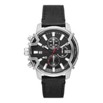 Diesel Montre pour homme Griffed, mouvement chronographe, boîtier en acier inoxydable argenté de 42 mm avec bracelet en cuir, DZ4603