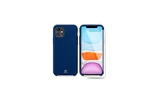 Ibroz Coque silicone bleu nuit + Verre trempé pour iPhone 11