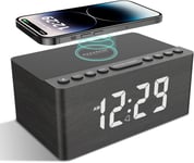 Radio Reveil Numerique En Bois Avec Radio Fm,Station/Port De Charge Usb Sans Fil Rapide Pour Iphone/Samsung Galaxy,Ecran Led A Intensite Variable,Alarm Clock Avec Snooze,Alimentation Secteur