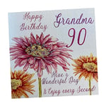 White Cotton cards-WBA90 GMA Rose Gerbra, 90–mère avec Inscription Happy Birthday Have a Wonderful Day Fait Main Carte de souhaits Motif mom 90th Birthday
