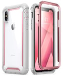 i-Blason Ares Full Body Rugged Clear Protector Bumper Case for Apple iPhone X (2017 Release), Pink