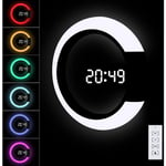 Aiducho - Horloge Murale numérique led avec télécommande Horloge Murale alimentée par usb, 12/24H, température, 3 luminosités, lumière rvb 7