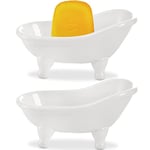 DEAYOU Lot de 2 Porte-Savon en céramique pour Baignoire, Petit Porte-Savon Blanc avec Drainage, Joli Porte-Savon en Porcelaine pour Douche, Salle de Bain, décoration, Cuisine, comptoir, Mini