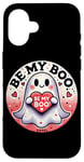 Coque pour iPhone 16 Be my Boo Illustration fantôme Saint-Valentin